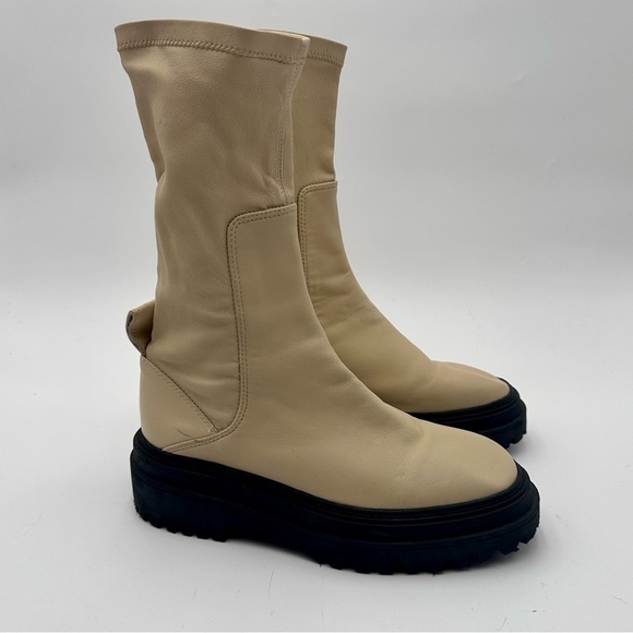 Zara Womens EU 40/ US 9.5 Platform Chelsea Combat Boots Ivory Cream Pull On - Picture 5 of 10